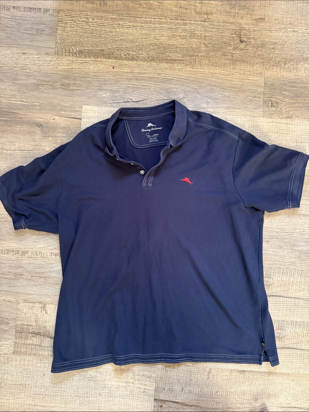 Tommy Bahama Supima Cotten Navy Polo with Red Dolphin Logo